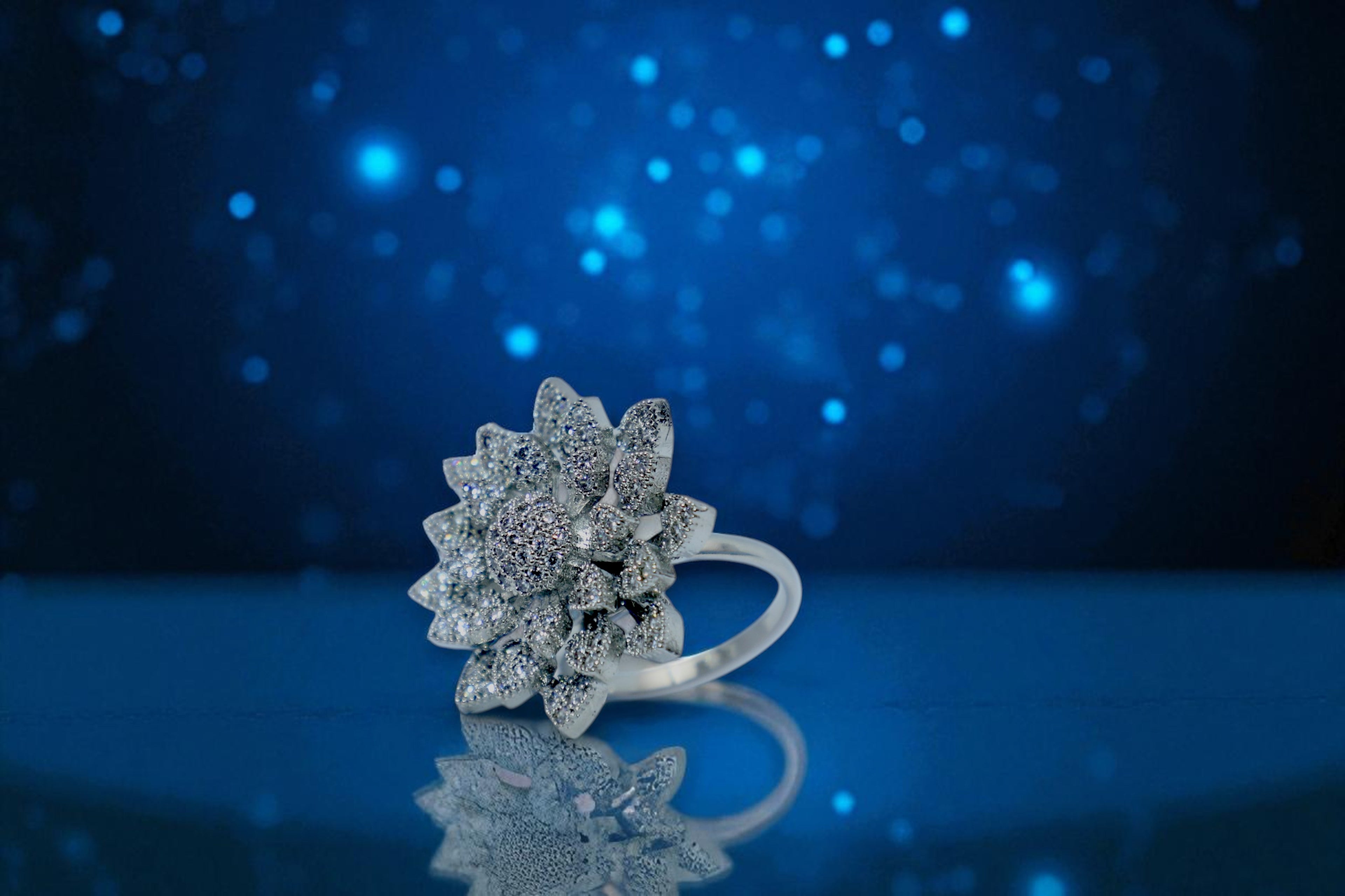 🌸 Silver Floral Diamond Ring 💍