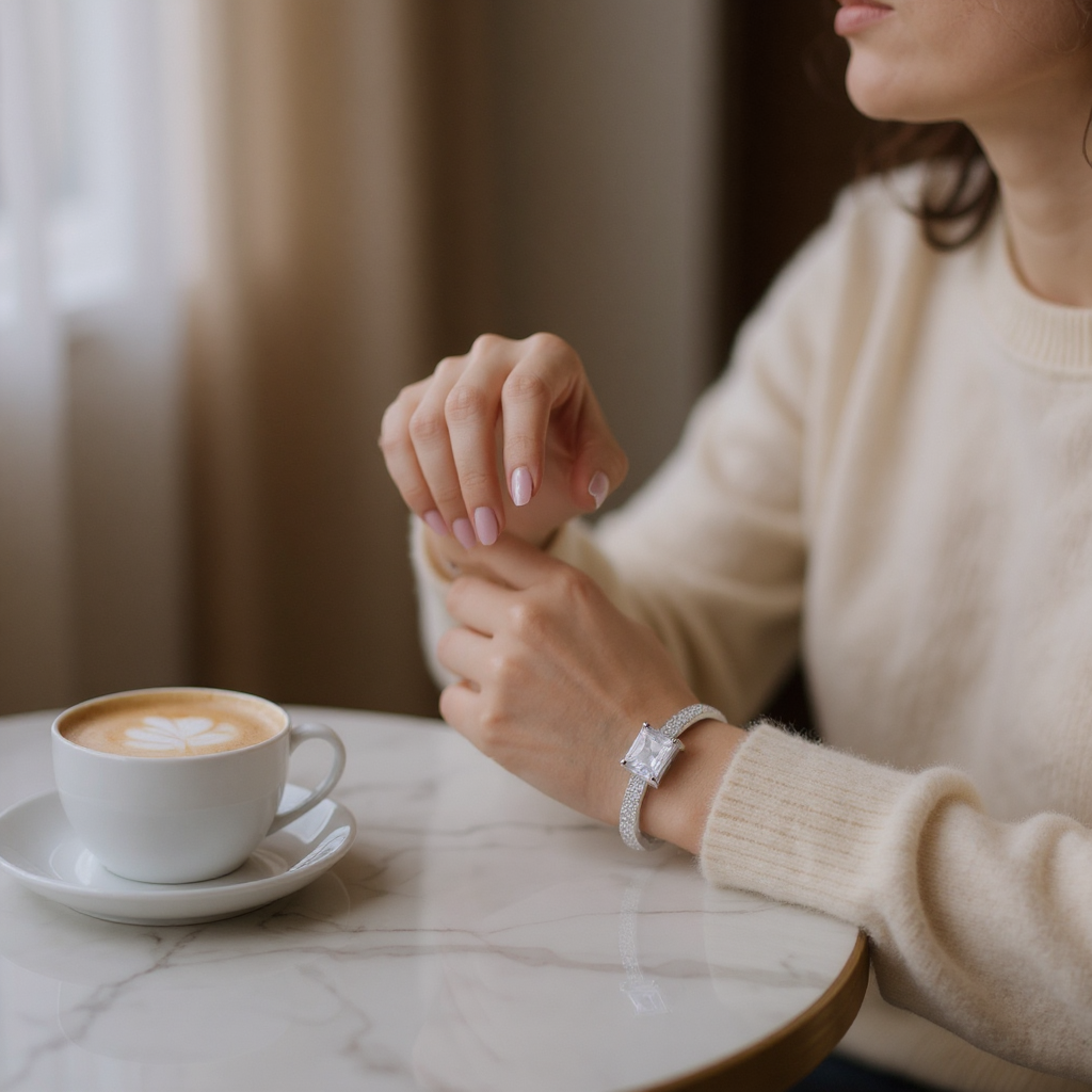 🤍 Elegance Meets Midnight!! White Stone Bracelet with Diamond Accents 💎