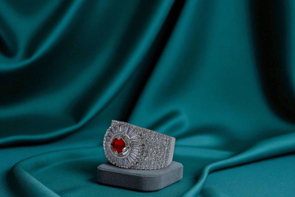 ❤️ Red Stone Diamond 💎 Band Ring 💍
