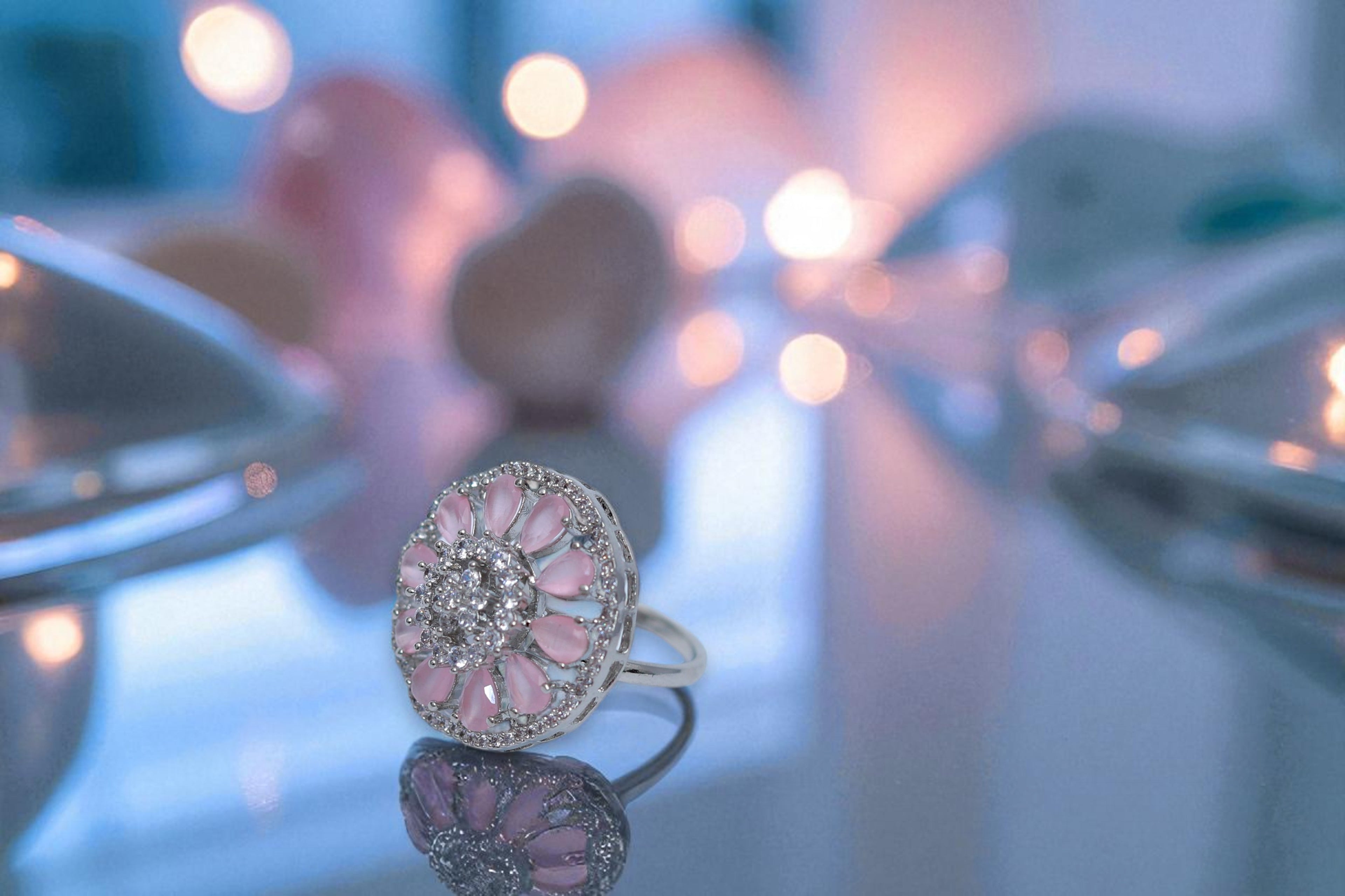 🌸 Pink A.D Floral Diamond 💎 Ring 💍