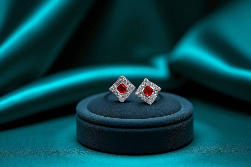 ❤️ Red Stone Diamond Stud Earrings