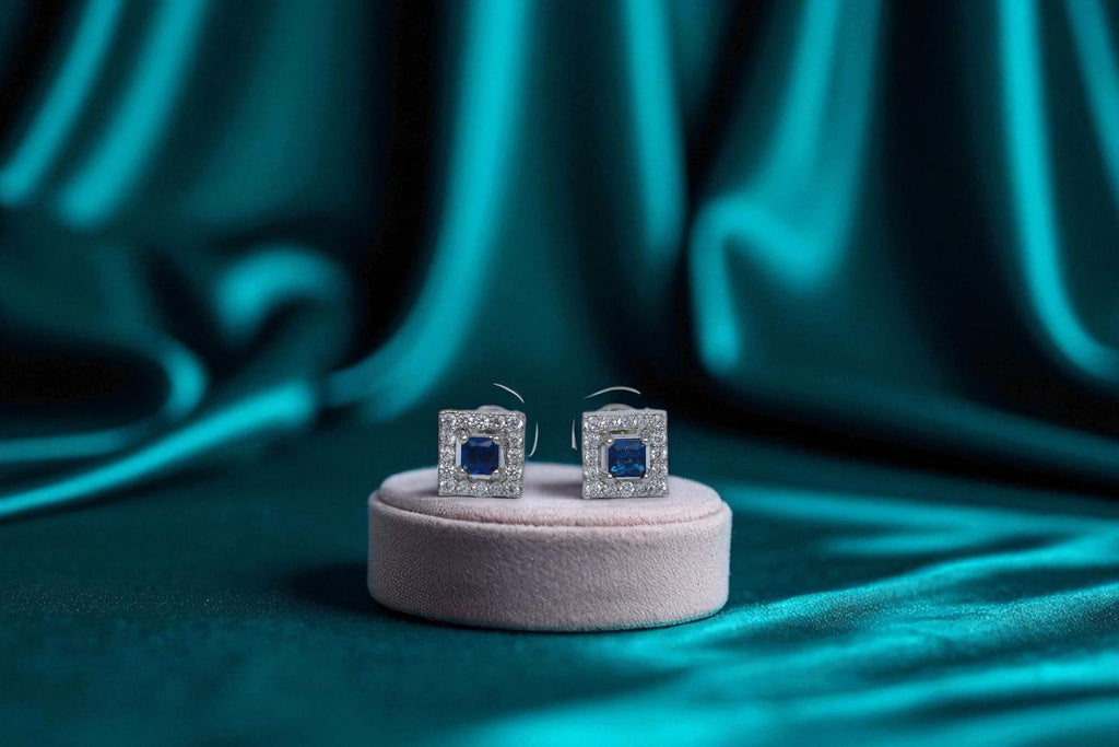 💙 Blue Stone Diamond Stud Earrings