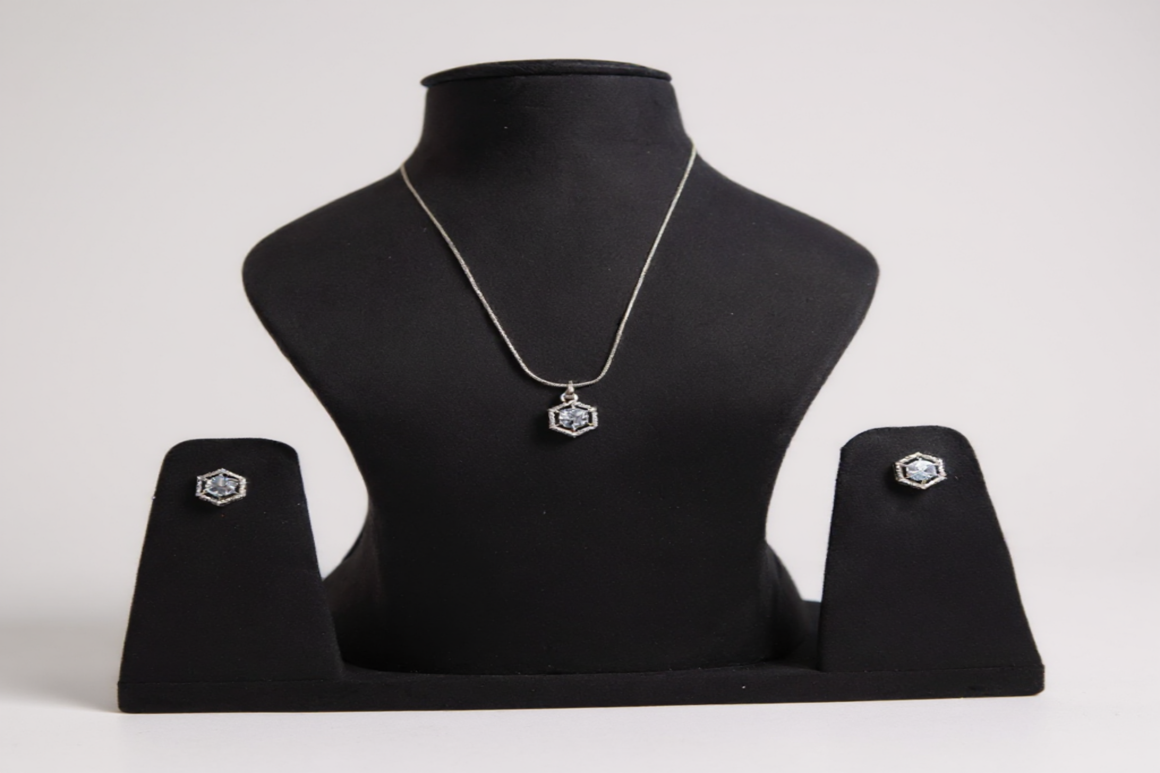 🤍 Crystal Charm Set 🤍!! Elegant Silver Jewelry Set with White Crystal Hexagon Gemstone Pendant Necklace and Matching Earrings