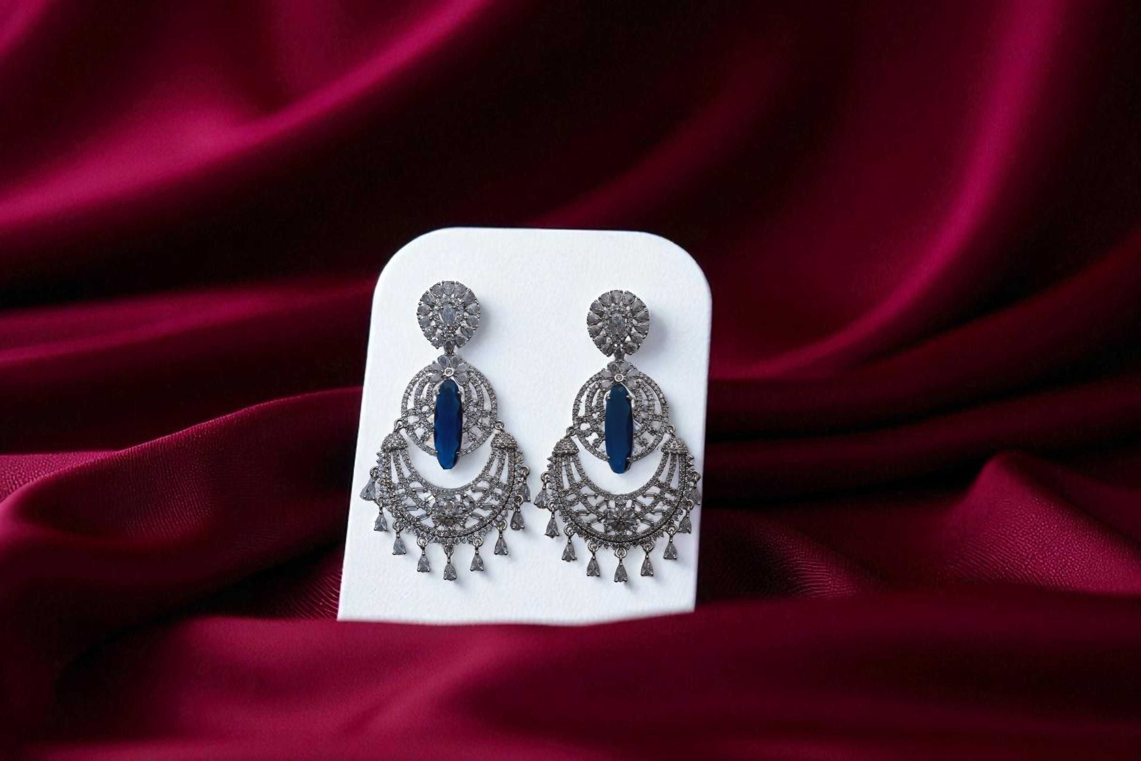 👑 Royal Blue & Silver Statement Earrings 👑