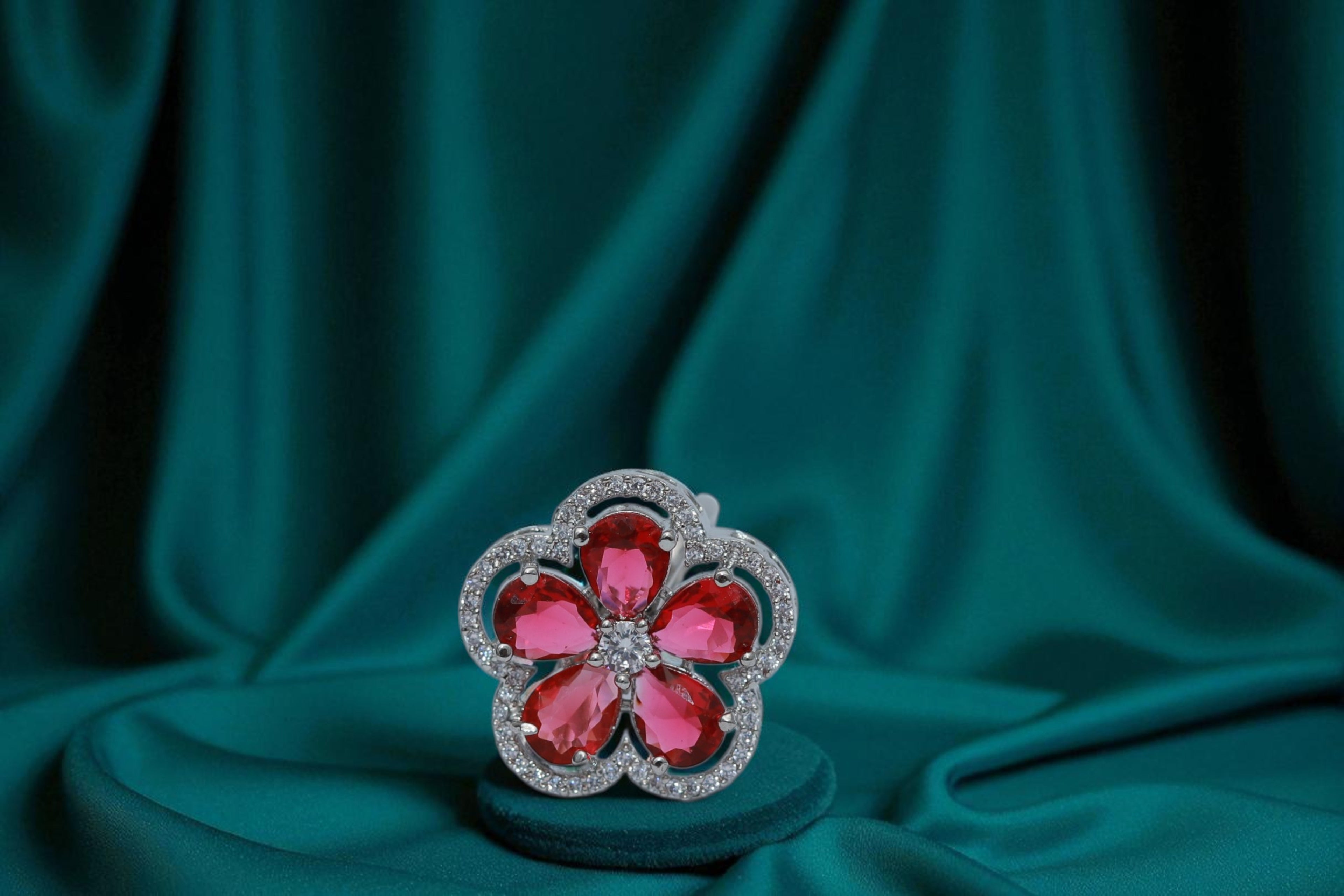 🌸 Sparkling Apsara Red Stone Ring 💍