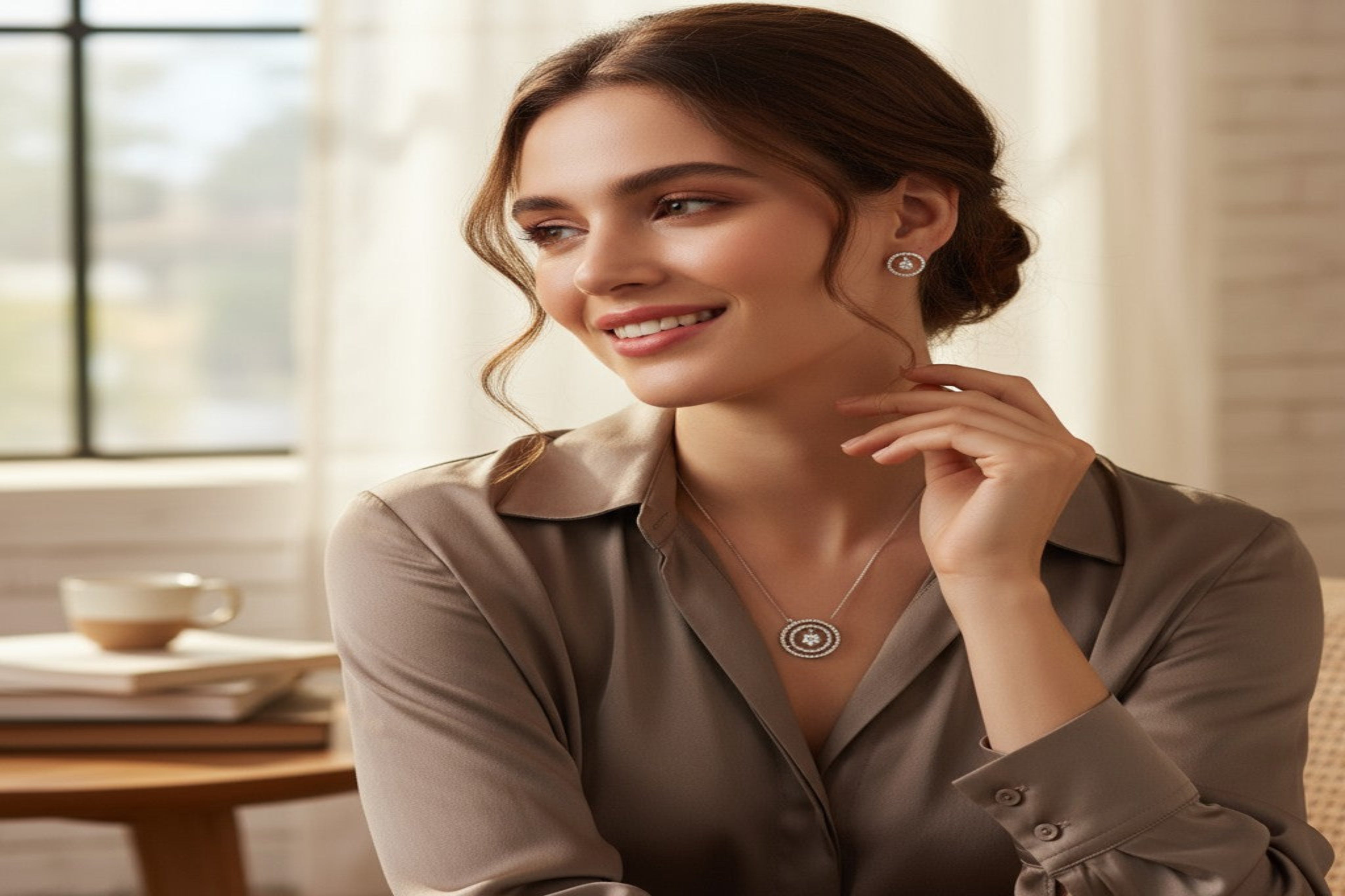 🤍 Crystal Elegance Set 🤍!! Elegant Silver Jewelry Set with White Crystal Round Gemstone Pendant Necklace and Matching Earrings