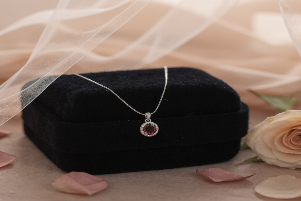 Ruby Glow Silver Pendant Set ❤️