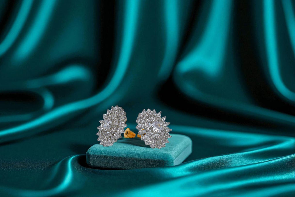 🤍 White Stone Diamond Floral Earrings