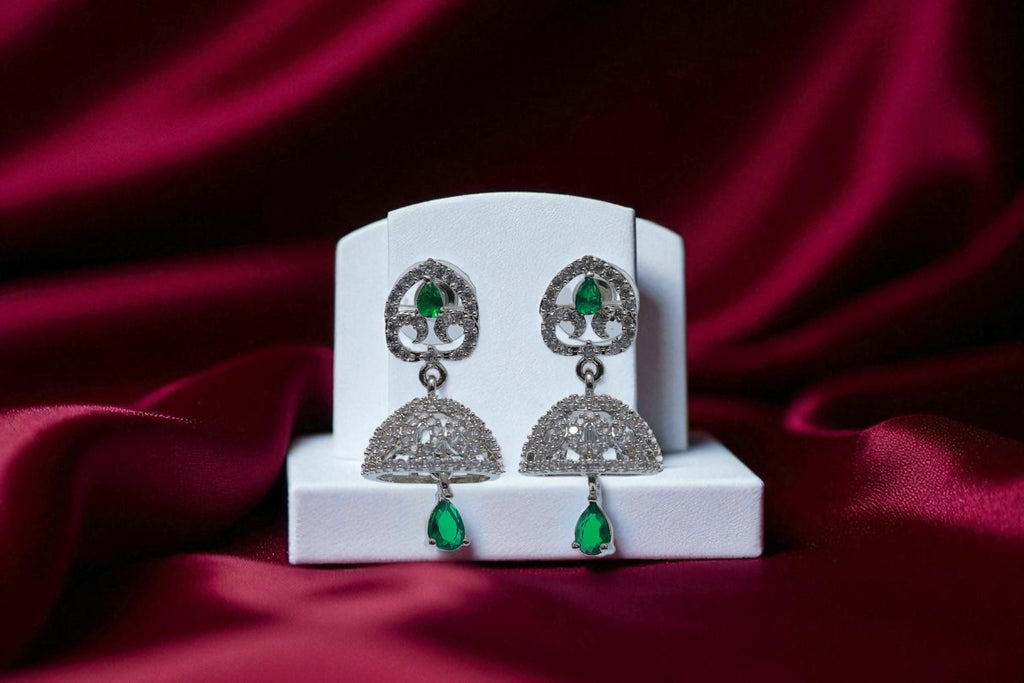 💚 Sparkling Green Stone Jhumka Earrings 💚