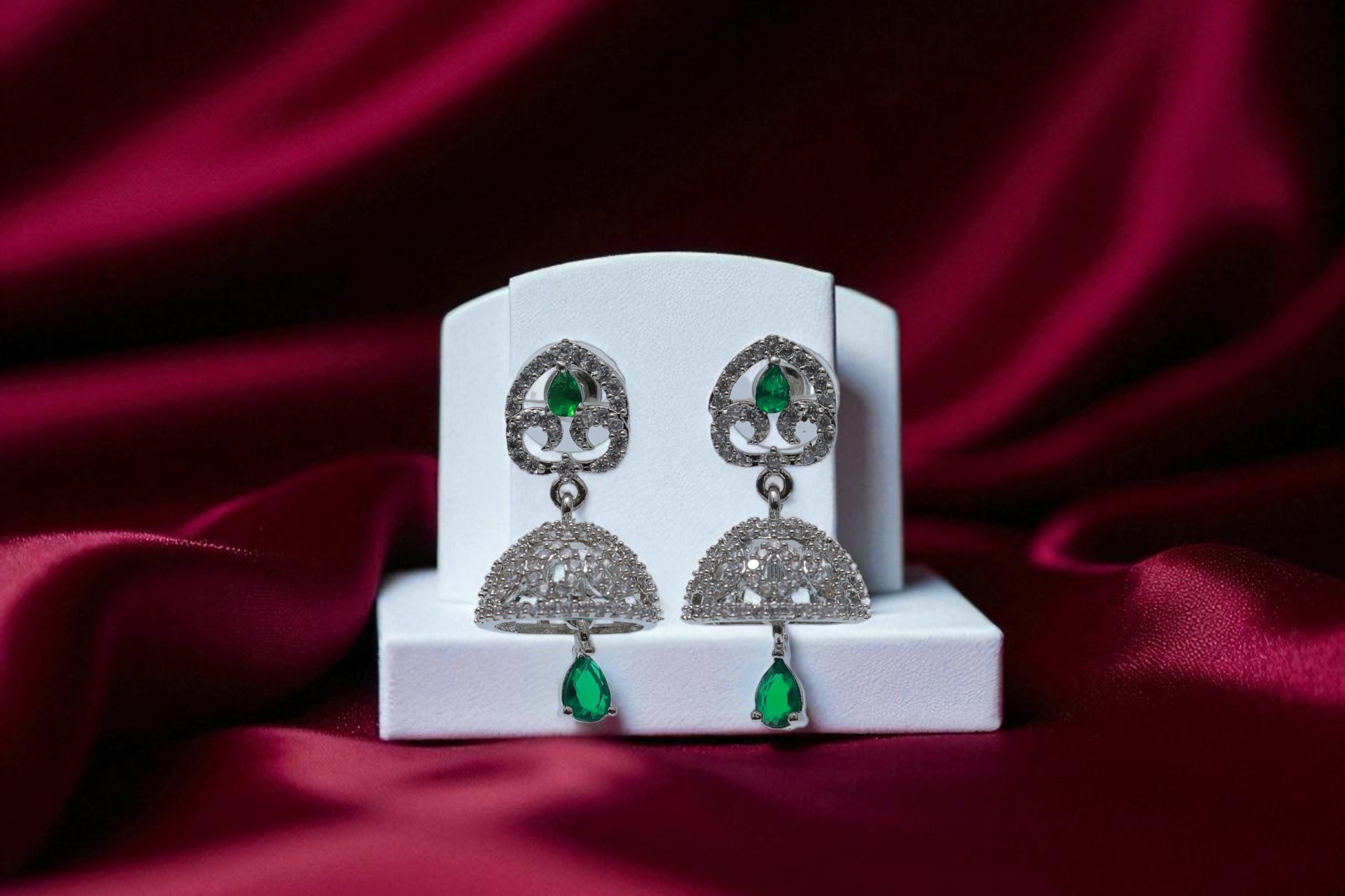 💚 Sparkling Green Stone Jhumka Earrings 💚