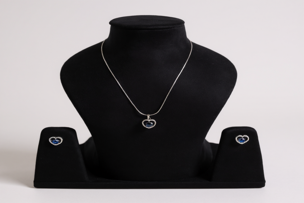 Sapphire Heart Shine Silver Pendant Set 💙