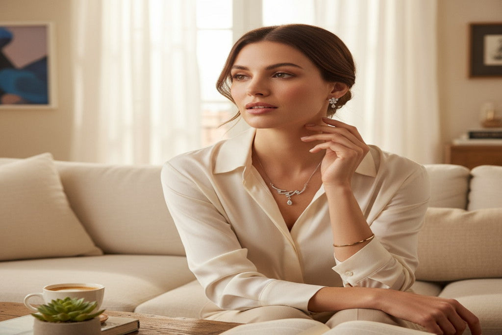 ✨ Modern Elegance Mangalsutra ✨!! Stylish Silver-Tone Diamond Look Mangalsutra Necklace with Matching Earrings Set