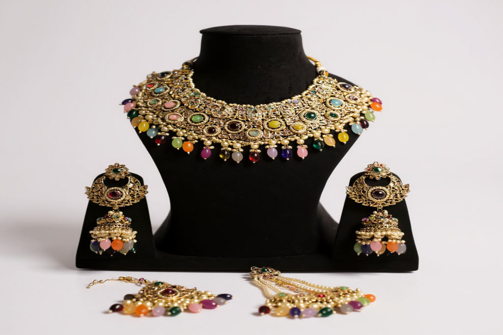 🌈 Multi-Color Stone Bridal Necklace Set