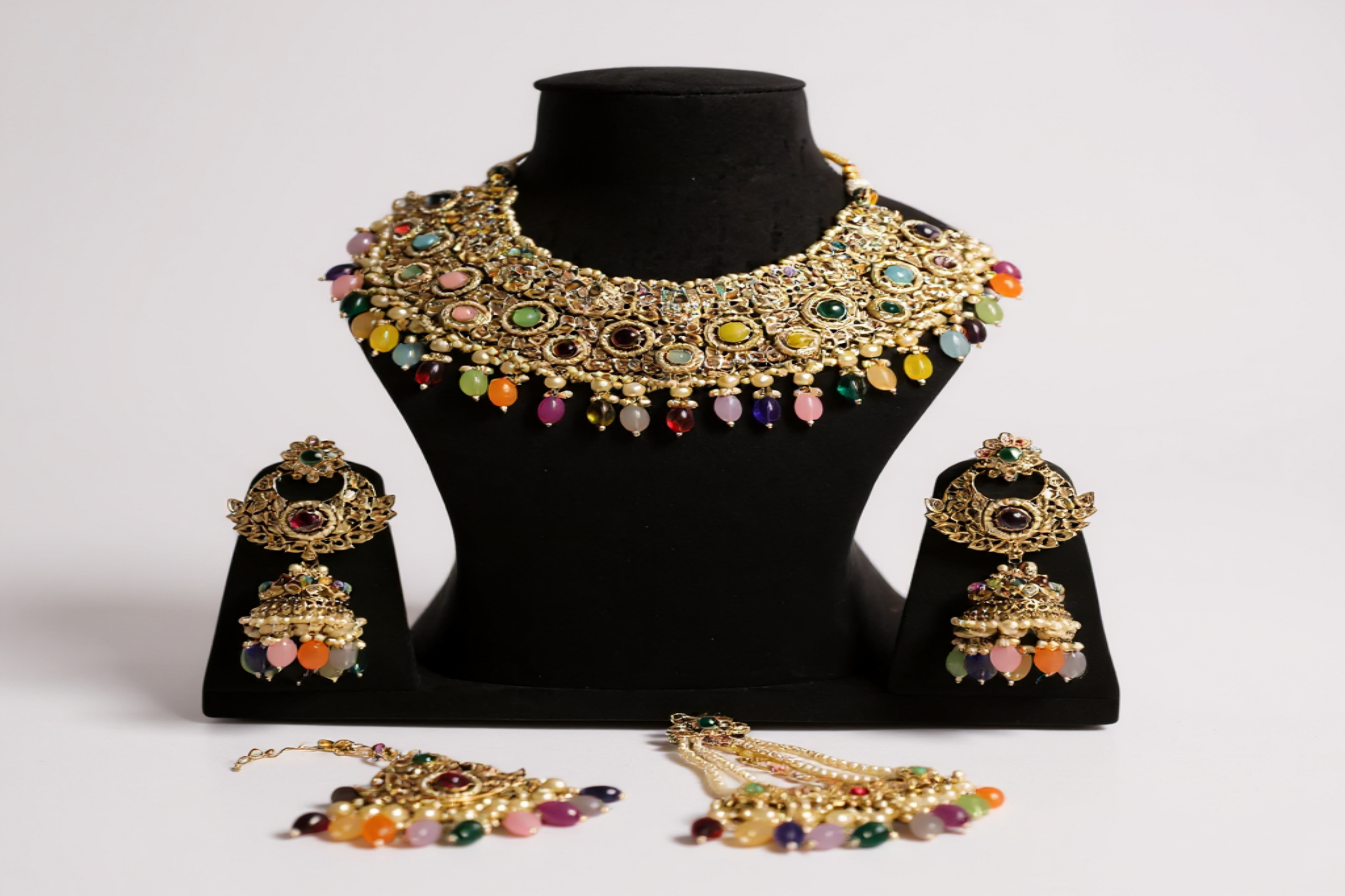 🌈 Multi-Color Stone Bridal Necklace Set