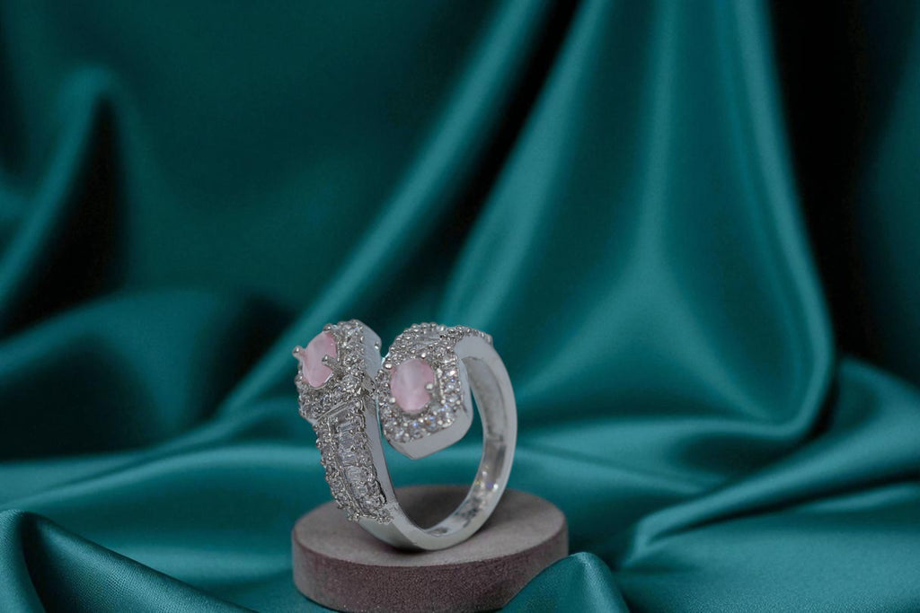 💕 Twin Pink Gemstone Silver Ring 💍
