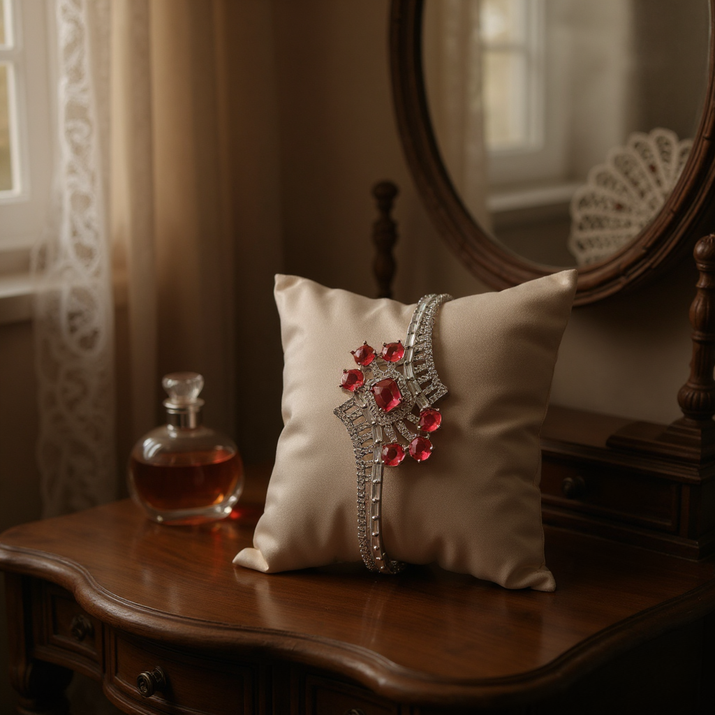 ✨ Vintage-Inspired Ruby Red ❤️ Stone Bracelet in Sterling Silver 💫