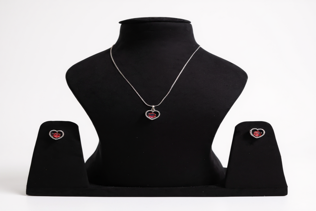 Ruby Heart Spark Silver Pendant Set ❤️