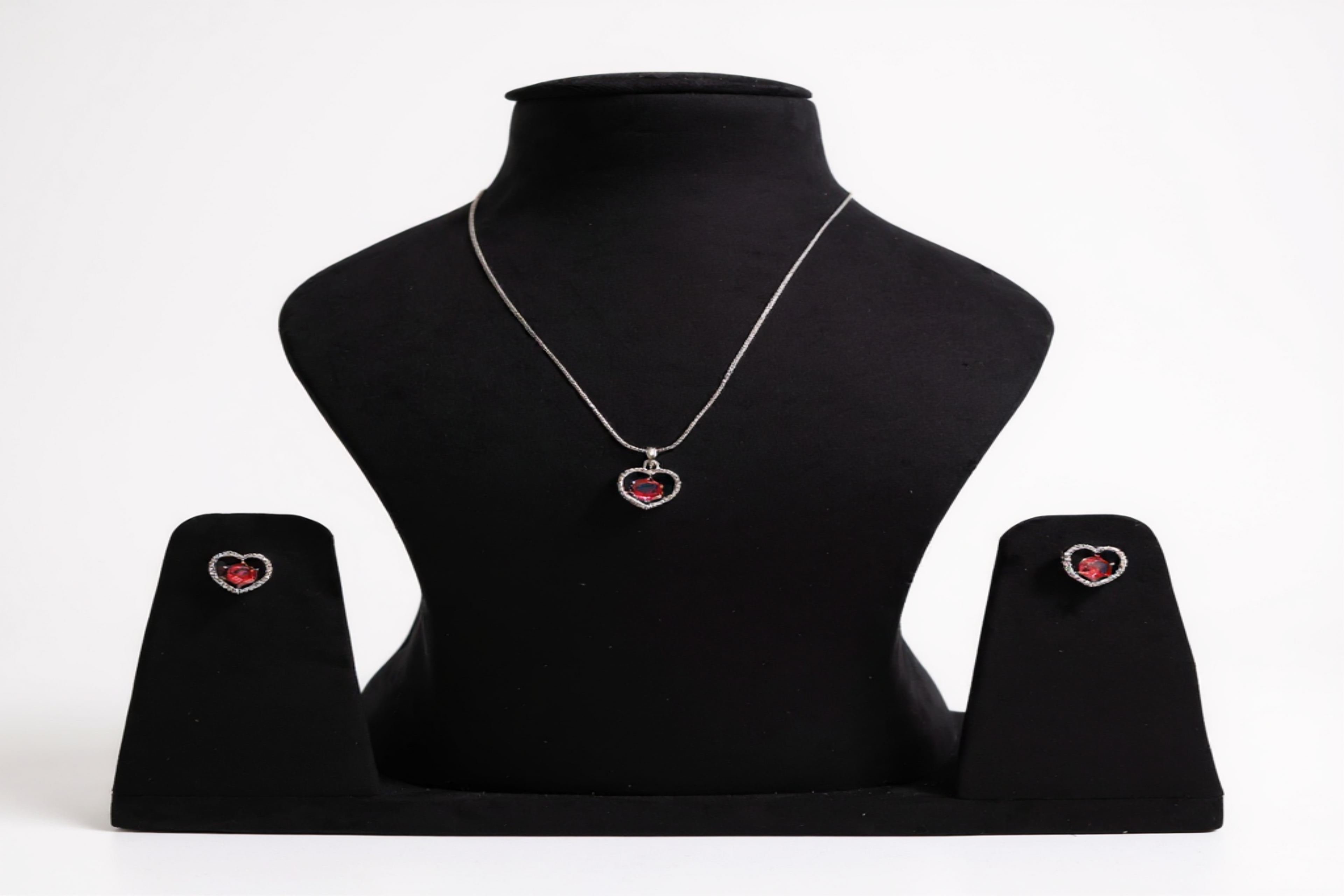 Ruby Heart Spark Silver Pendant Set ❤️