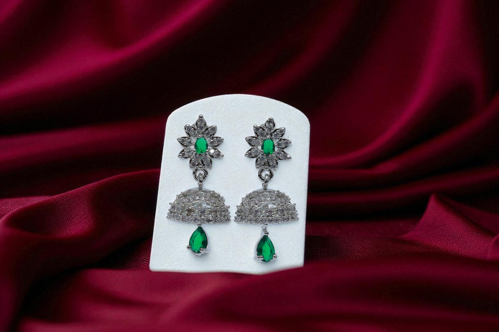 💚 Sparkling Green Stone Jhumka Earrings 💚