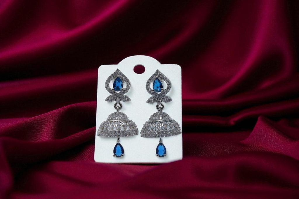💙 Sparkling Blue Stone Jhumka Earrings 💙