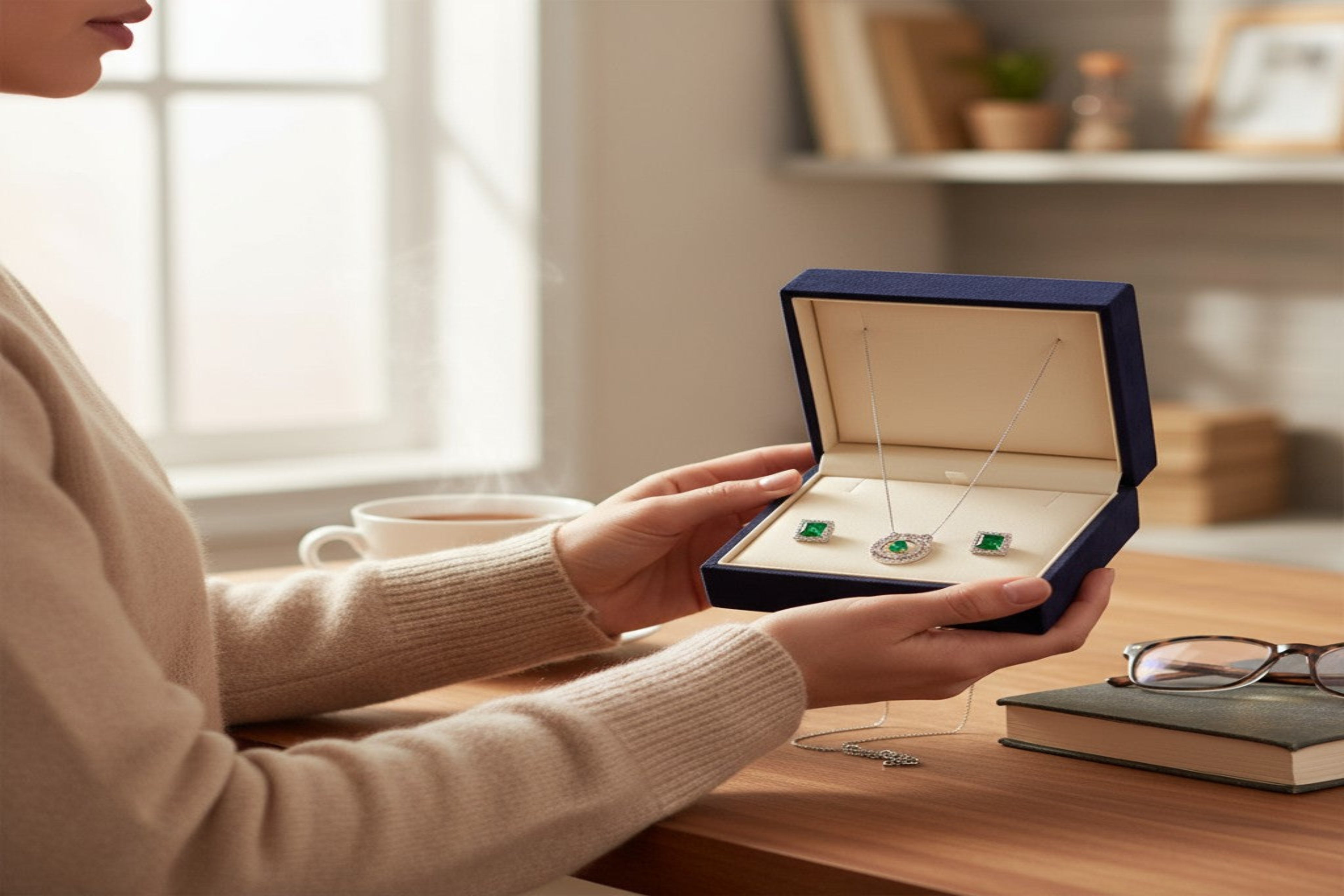 💚 Emerald Elegance Set 💚!! Elegant Silver Jewelry Set with Emerald Green Round Gemstone Pendant Necklace and Matching Earrings