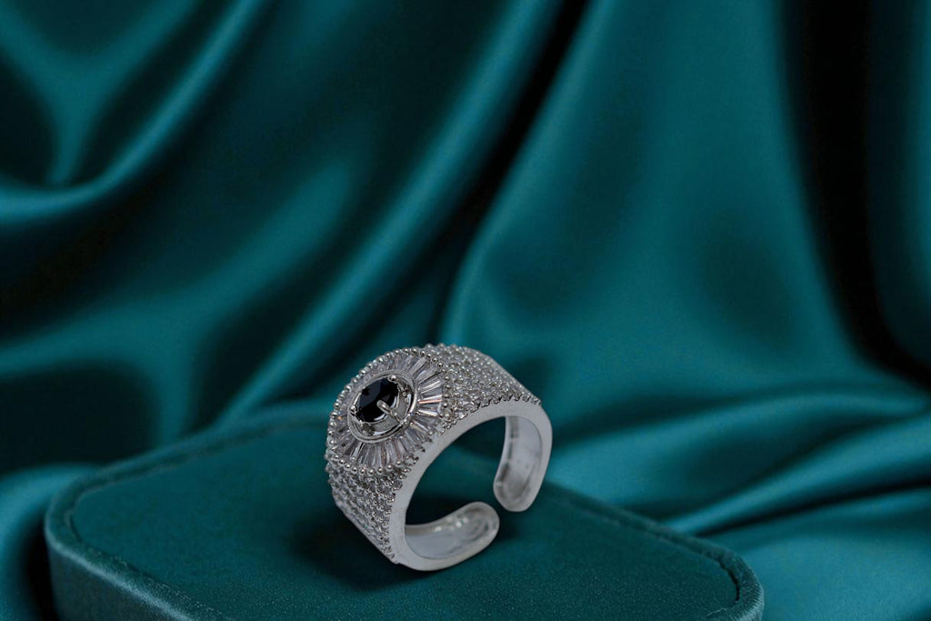 🖤 Black Stone Diamond 💎 Band Ring 💍