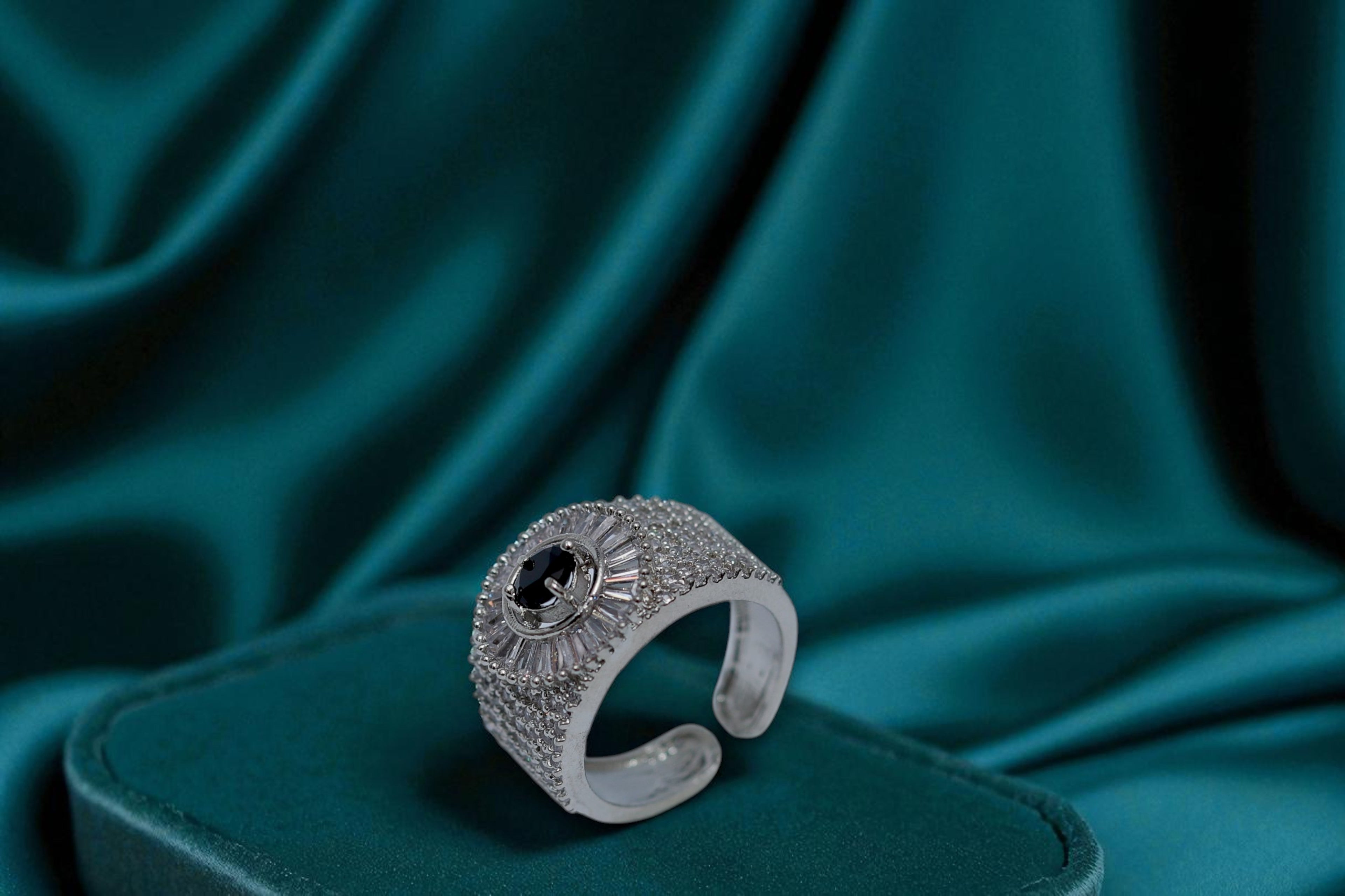 🖤 Black Stone Diamond 💎 Band Ring 💍