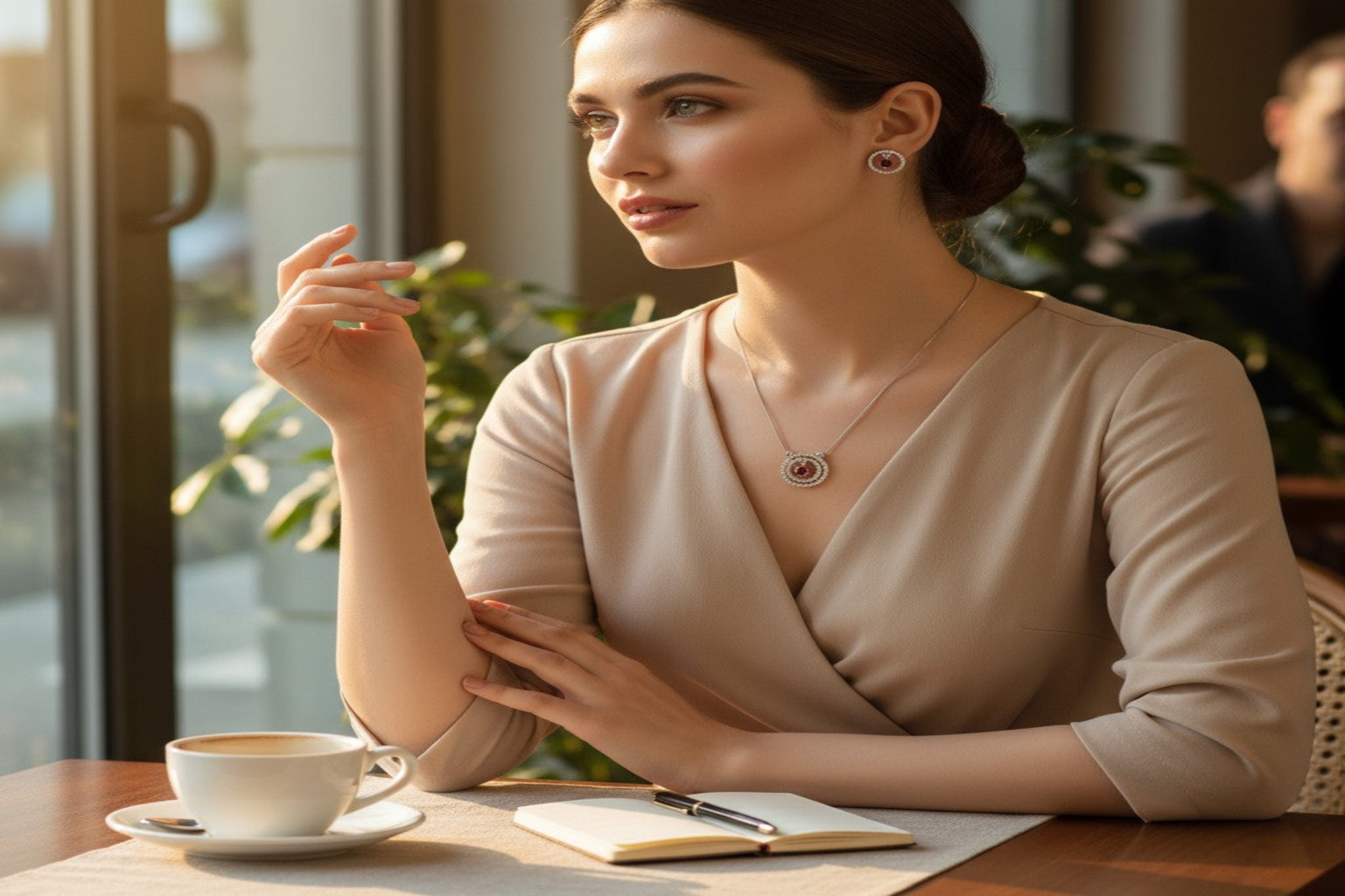 ❤️ Ruby Radiance Set ❤️!! Elegant Silver Jewelry Set with Ruby Red Round Gemstone Pendant Necklace and Matching Earrings