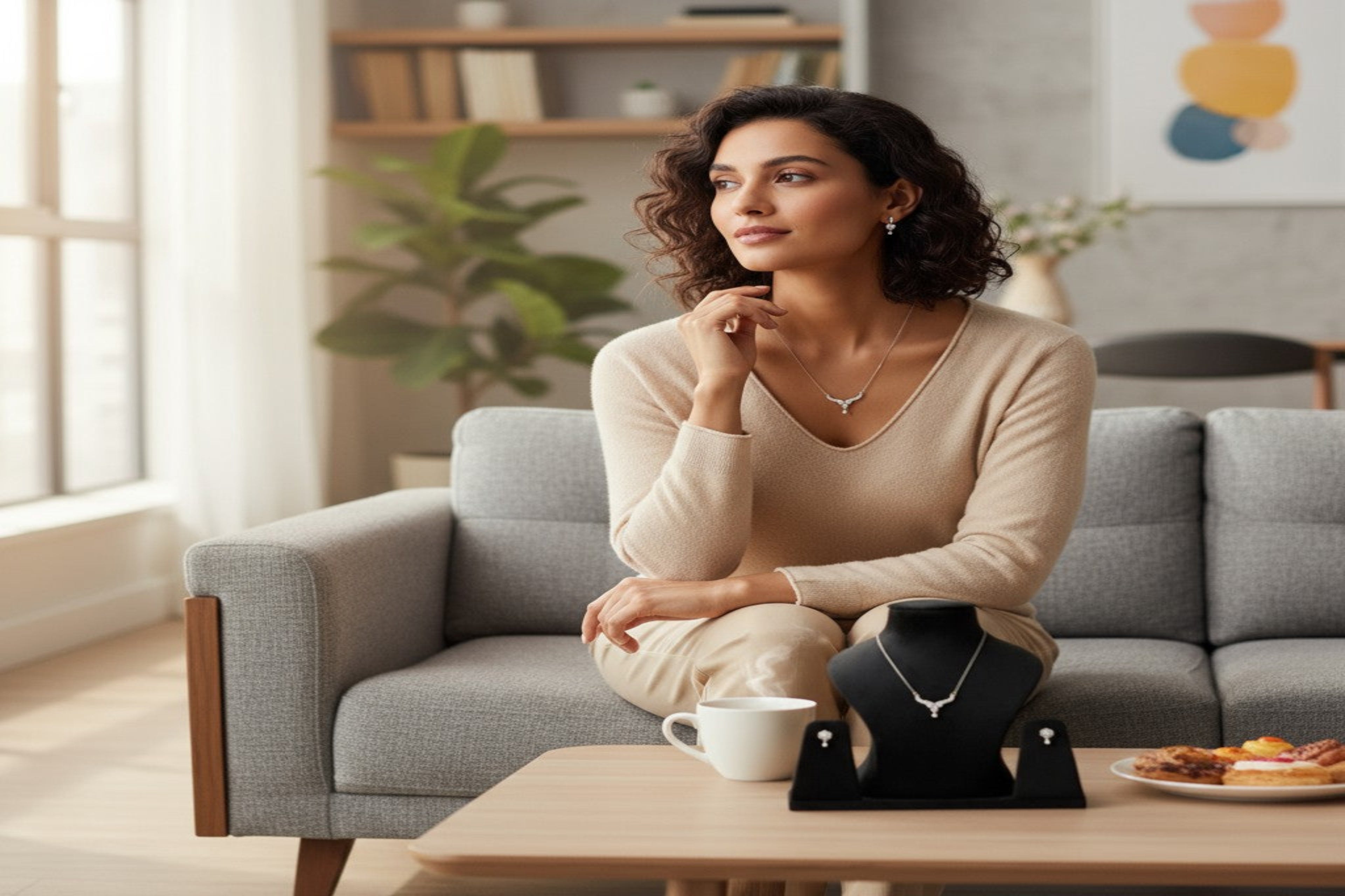 ✨ Elegant Sparkle Mangalsutra ✨!! Elegant Silver-Tone Diamond-Studded Mangalsutra Necklace with Matching Earrings Set