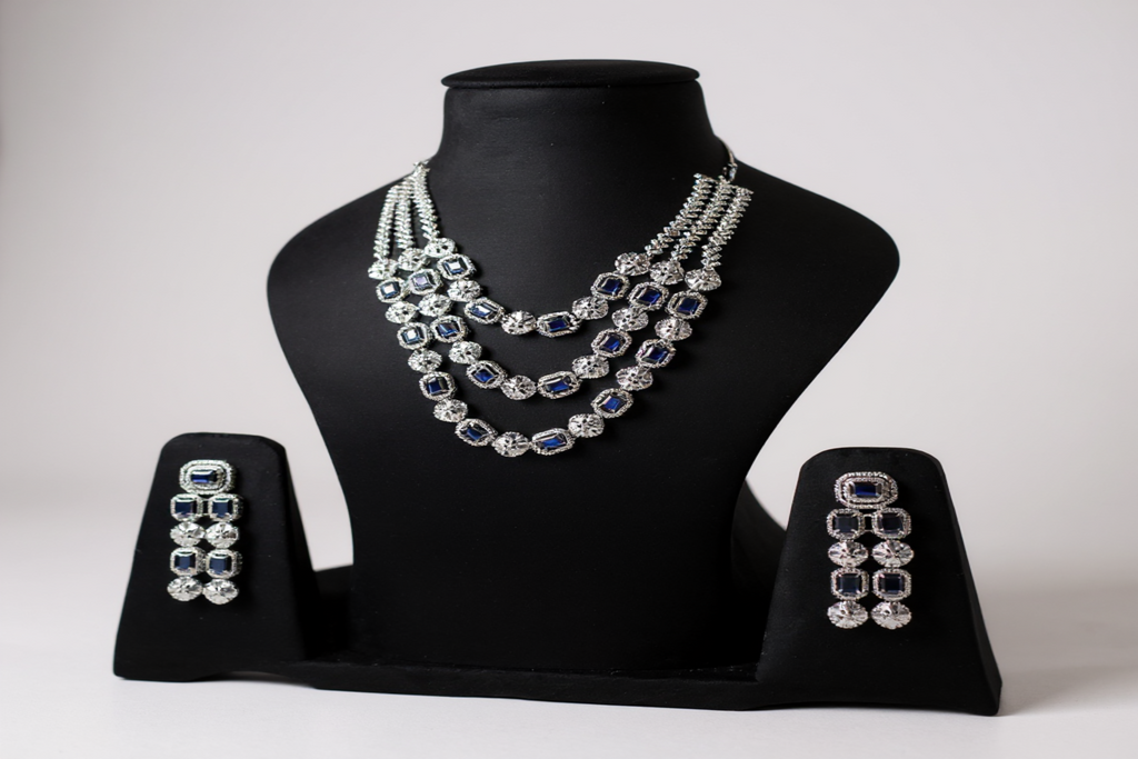 💙 Royal Blue Stone & Silver-Toned Necklace Set💎