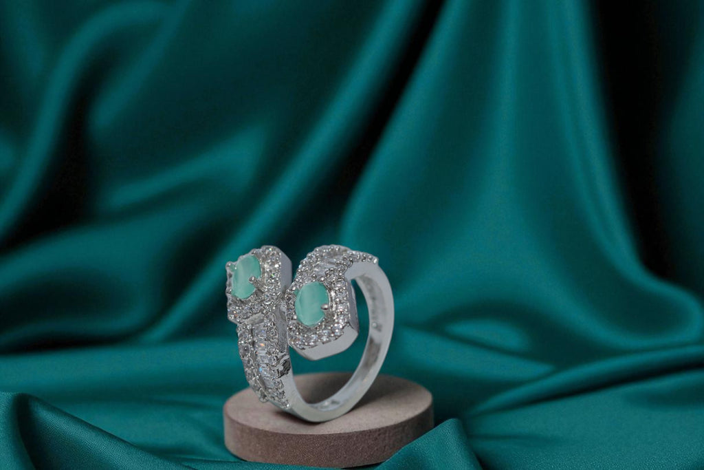 💕 Twin Aqua Gemstone Silver Ring 💍