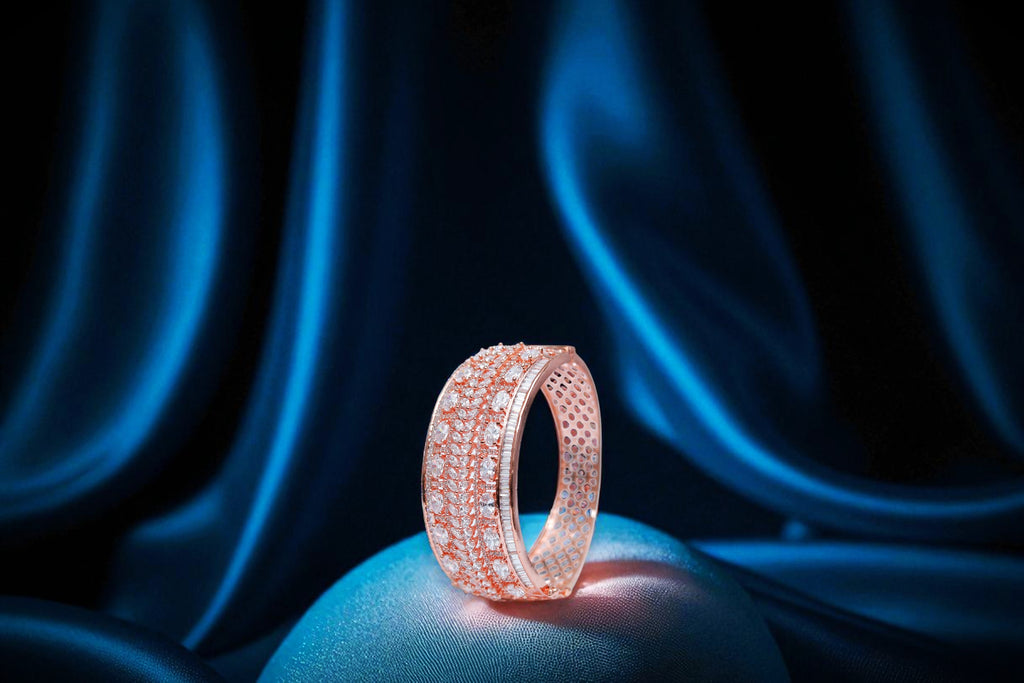 🌟 Luxury Rose Gold Plated Wide Bangle with Cubic Zirconia 💫