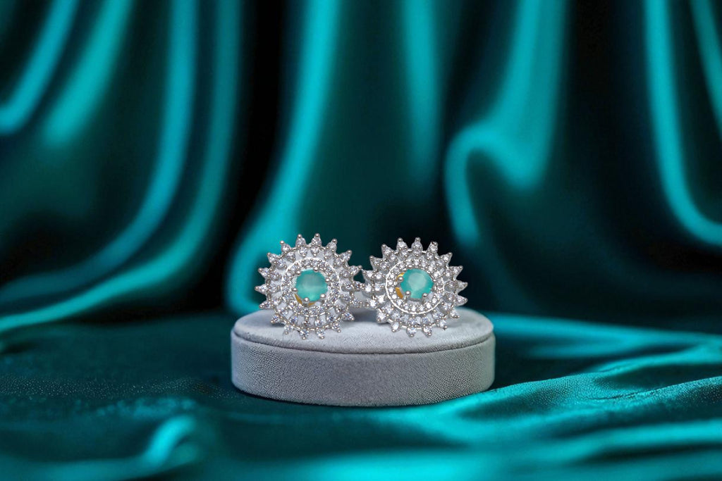 💙 Aqua Stone Diamond Floral Earrings