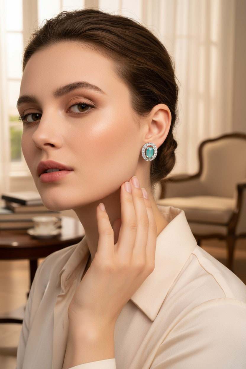 💙 Classic Aqua Oval Stud Earrings 💙