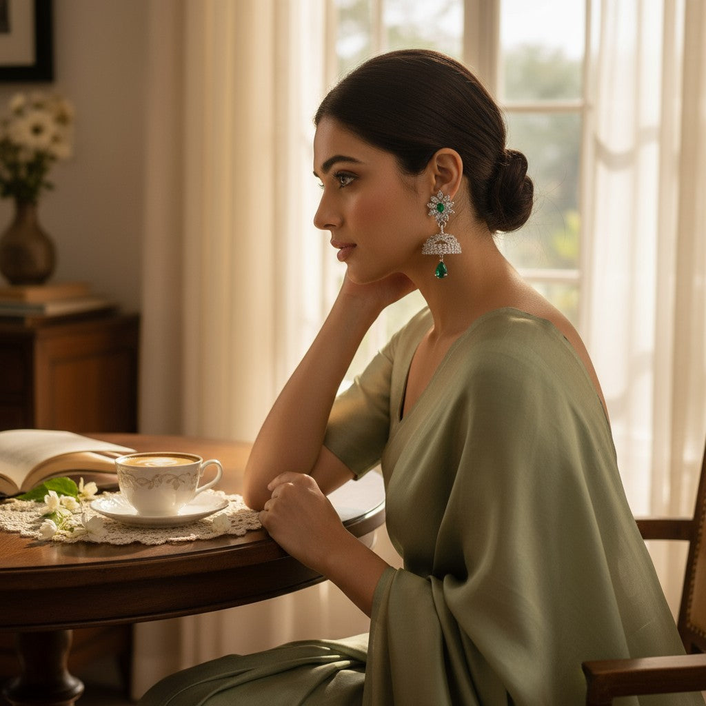 💚 Sparkling Green Stone Jhumka Earrings 💚