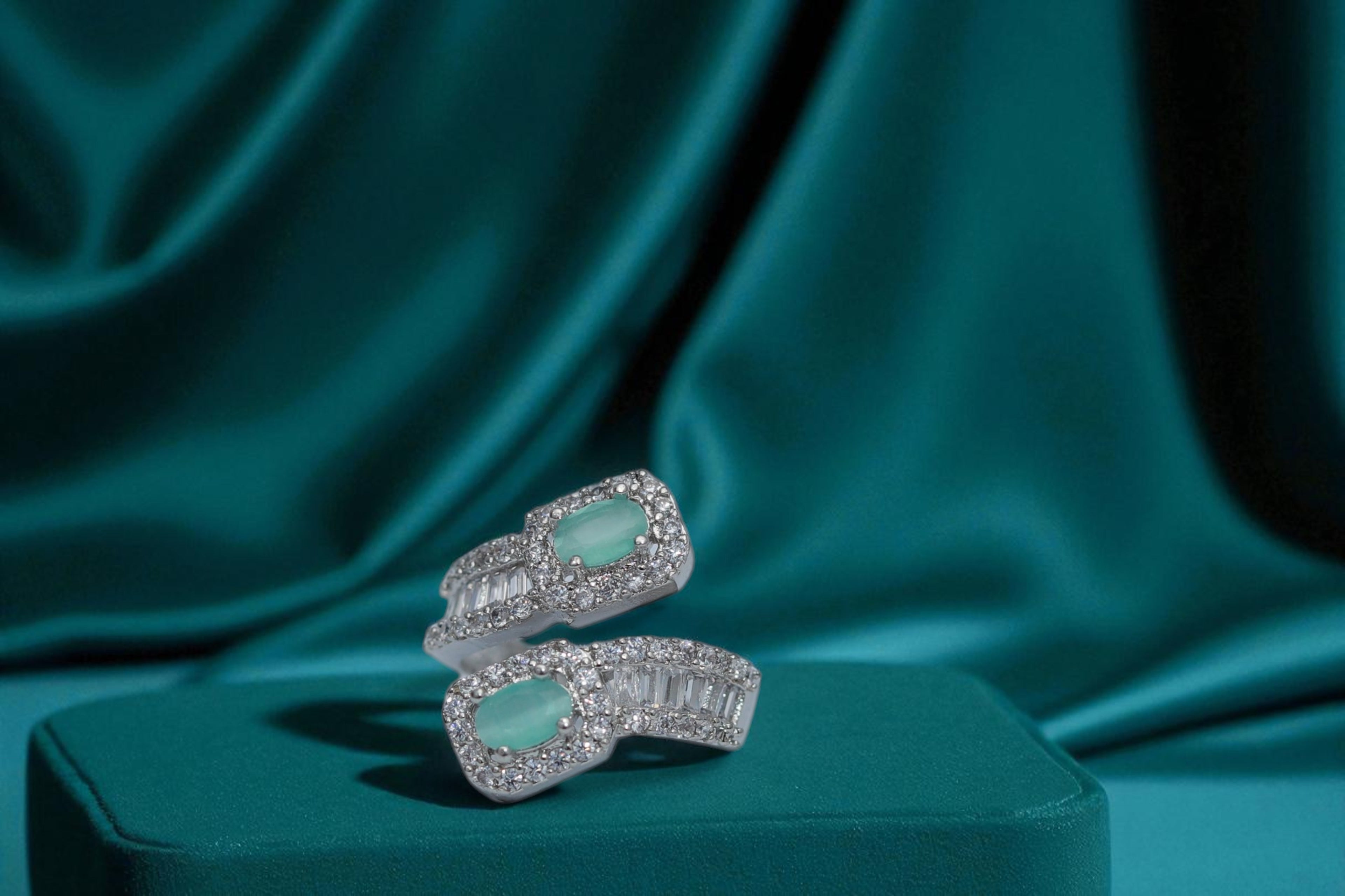💕 Twin Aqua Gemstone Silver Ring 💍