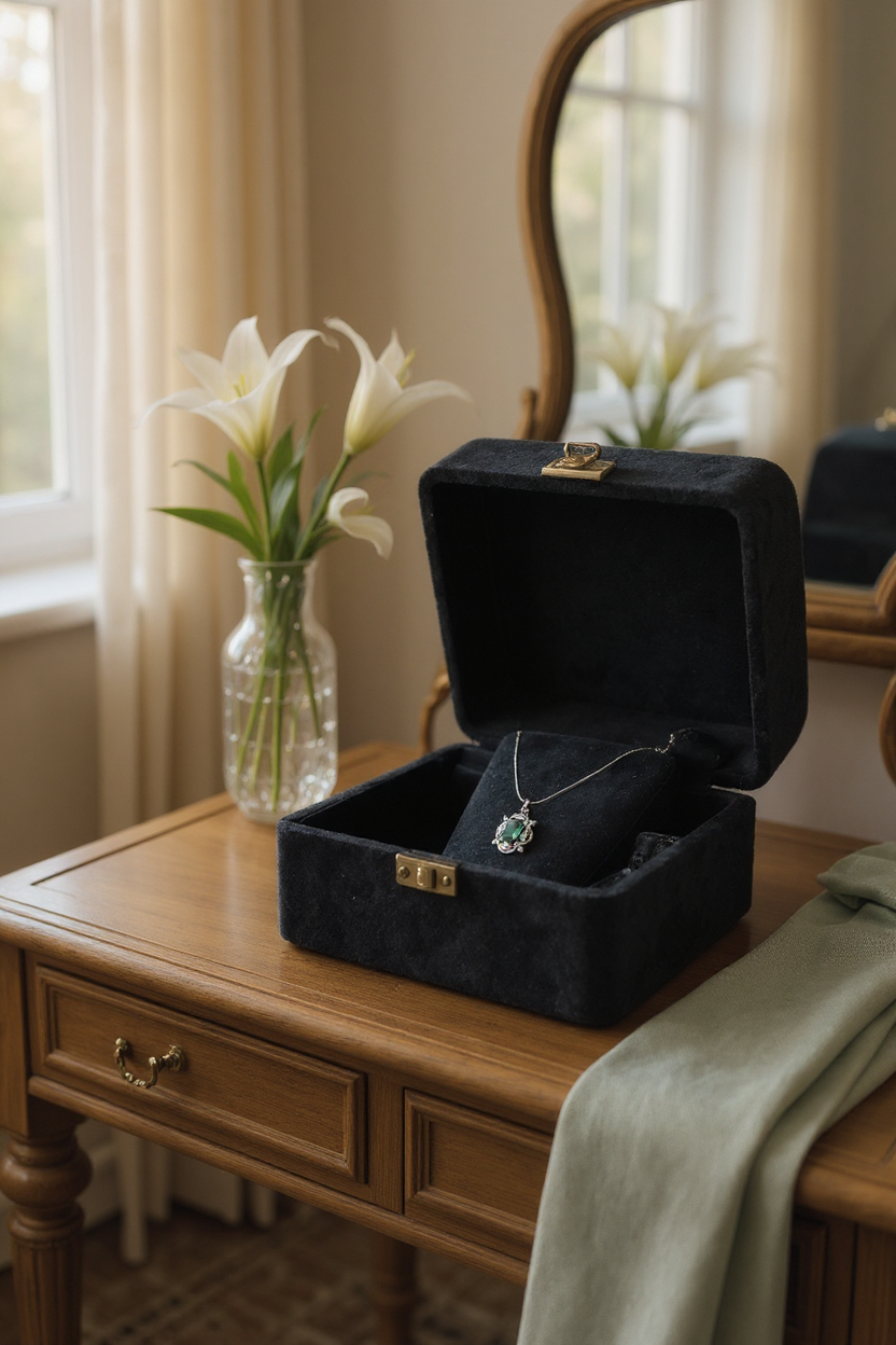 💚 Elegant Silver Jewelry Set with Green Gemstone Pendant Necklace and Matching Earrings 💚