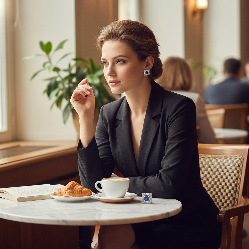 💙 Blue Stone Diamond Stud Earrings