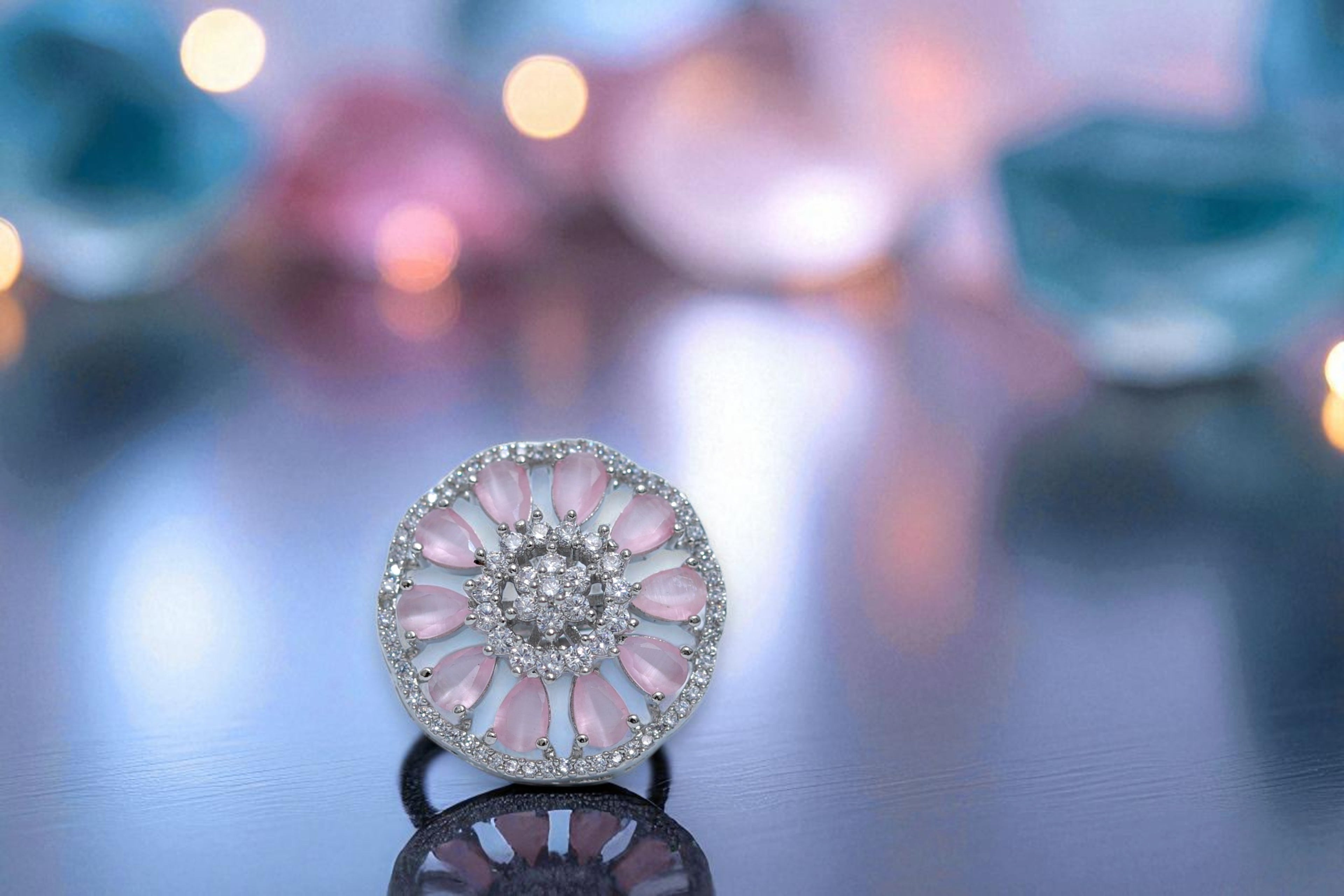 🌸 Pink A.D Floral Diamond 💎 Ring 💍