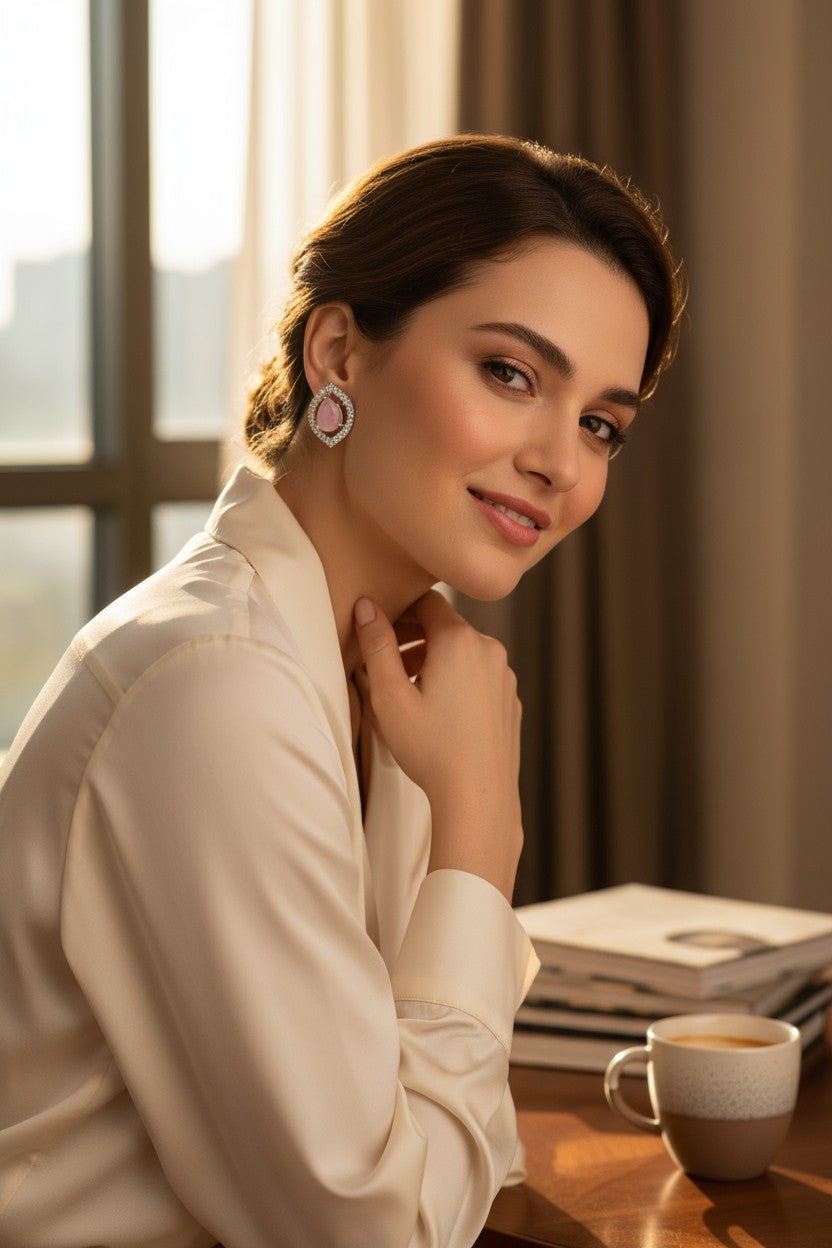 💗 Pink Stone Diamond Teardrop Earrings