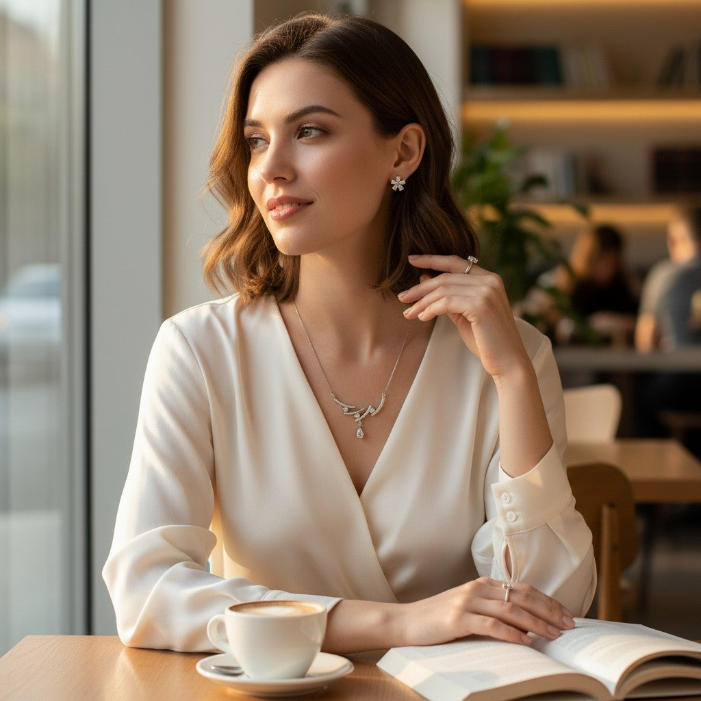 ✨ Modern Elegance Mangalsutra ✨!! Stylish Silver-Tone Diamond Look Mangalsutra Necklace with Matching Earrings Set