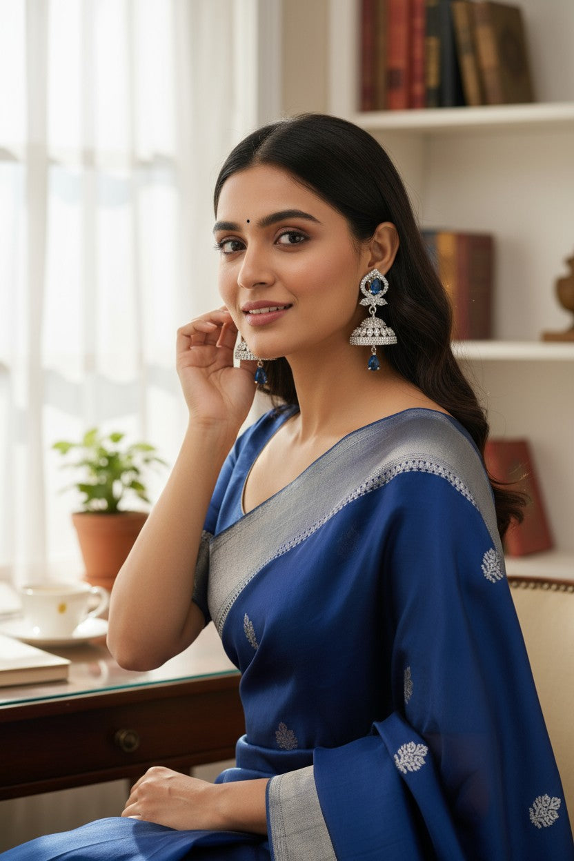 💙 Sparkling Blue Stone Jhumka Earrings 💙