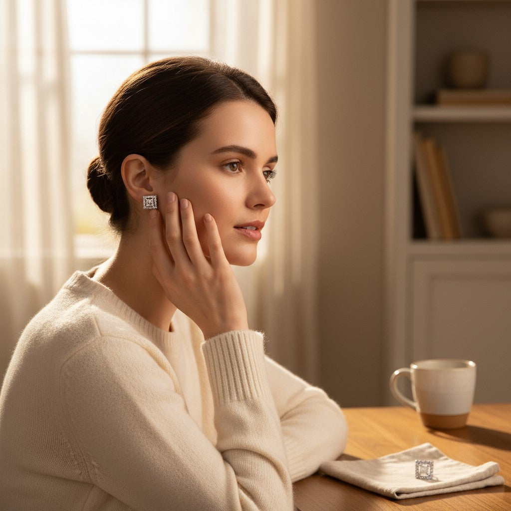 🤍 White Stone Diamond Stud Earrings