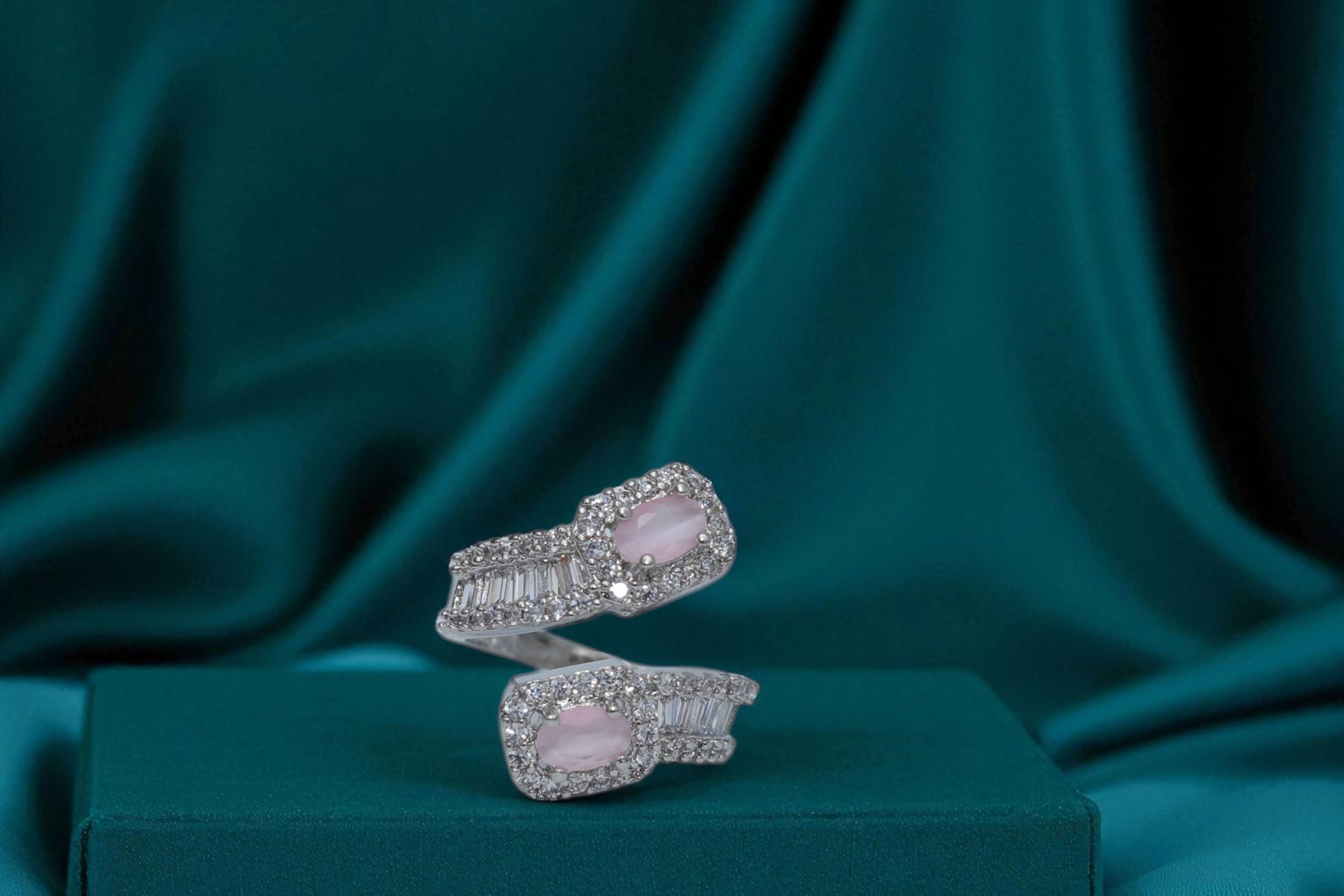 💕 Twin Pink Gemstone Silver Ring 💍