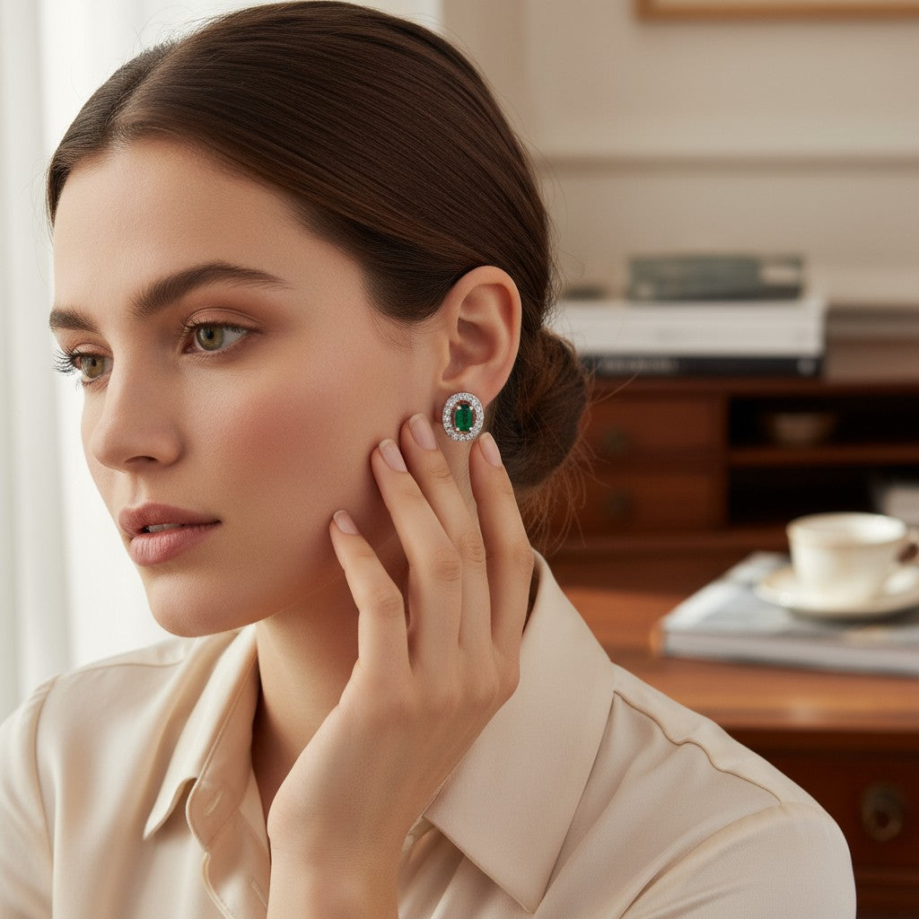 💚 Classic Green Oval Stud Earrings 💚