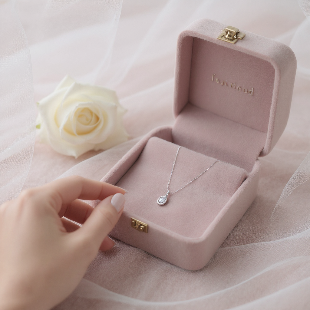 Sparkling White Diamond Silver Pendant Set 💎