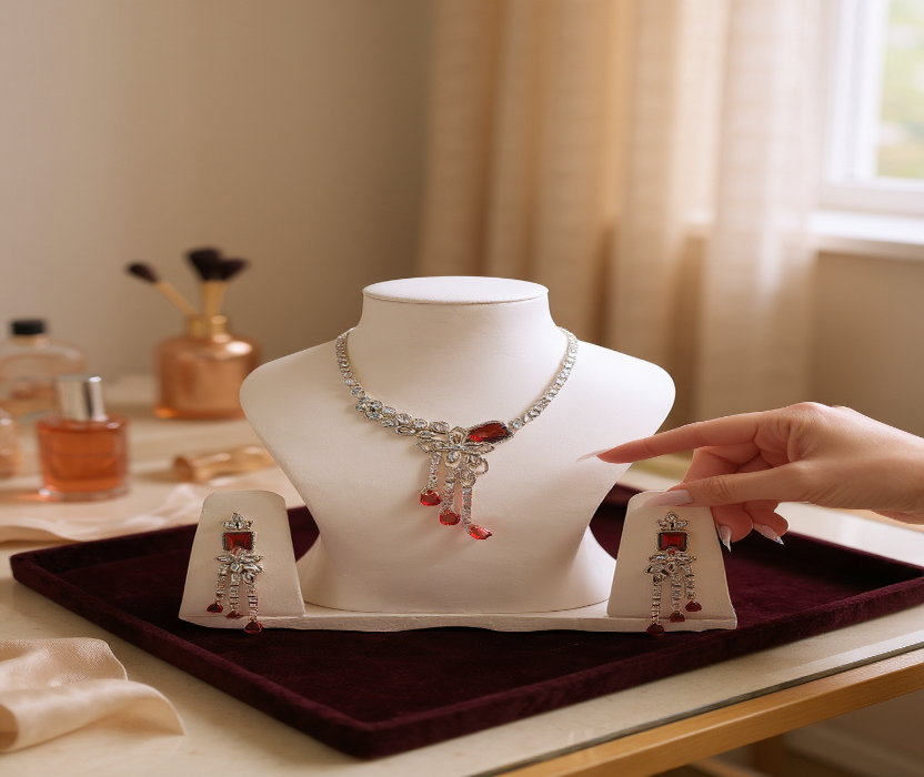 ❤️ Red Stone Diamond Necklace Set