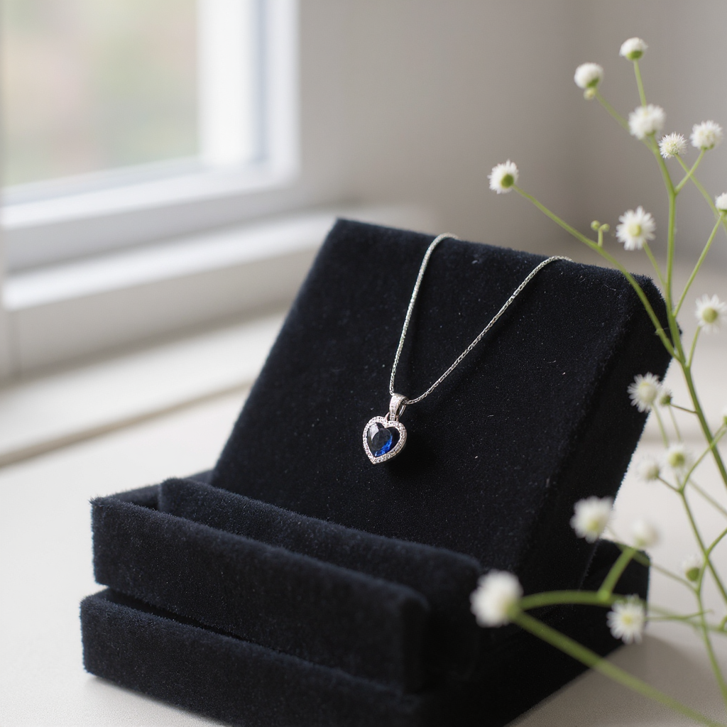 Sapphire Heart Shine Silver Pendant Set 💙