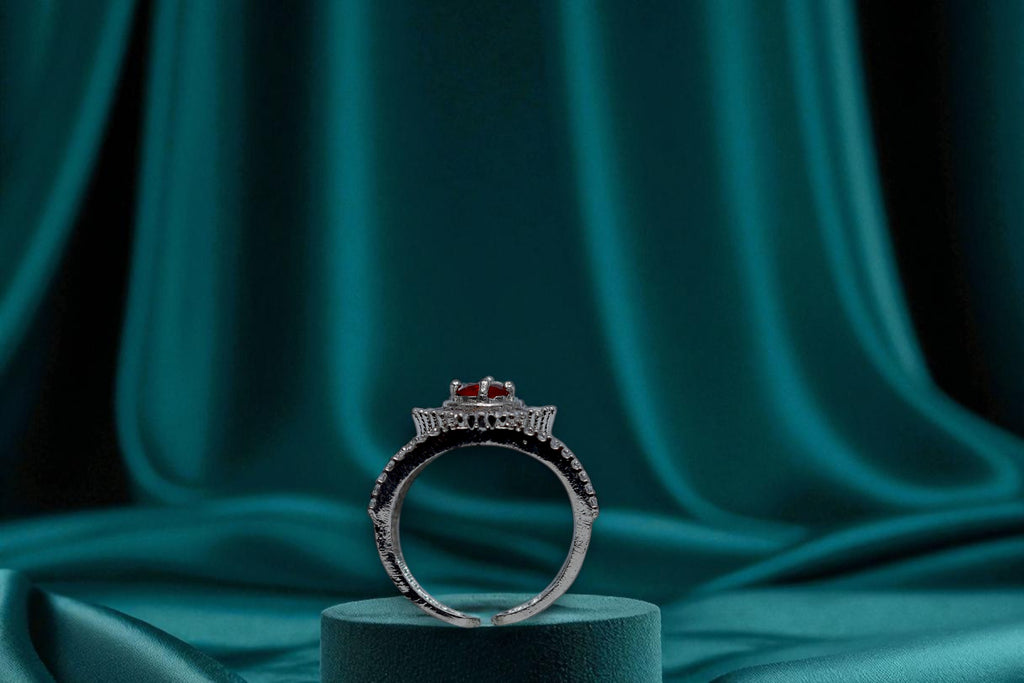 ❤️ Red Stone Diamond 💎 Band Ring 💍
