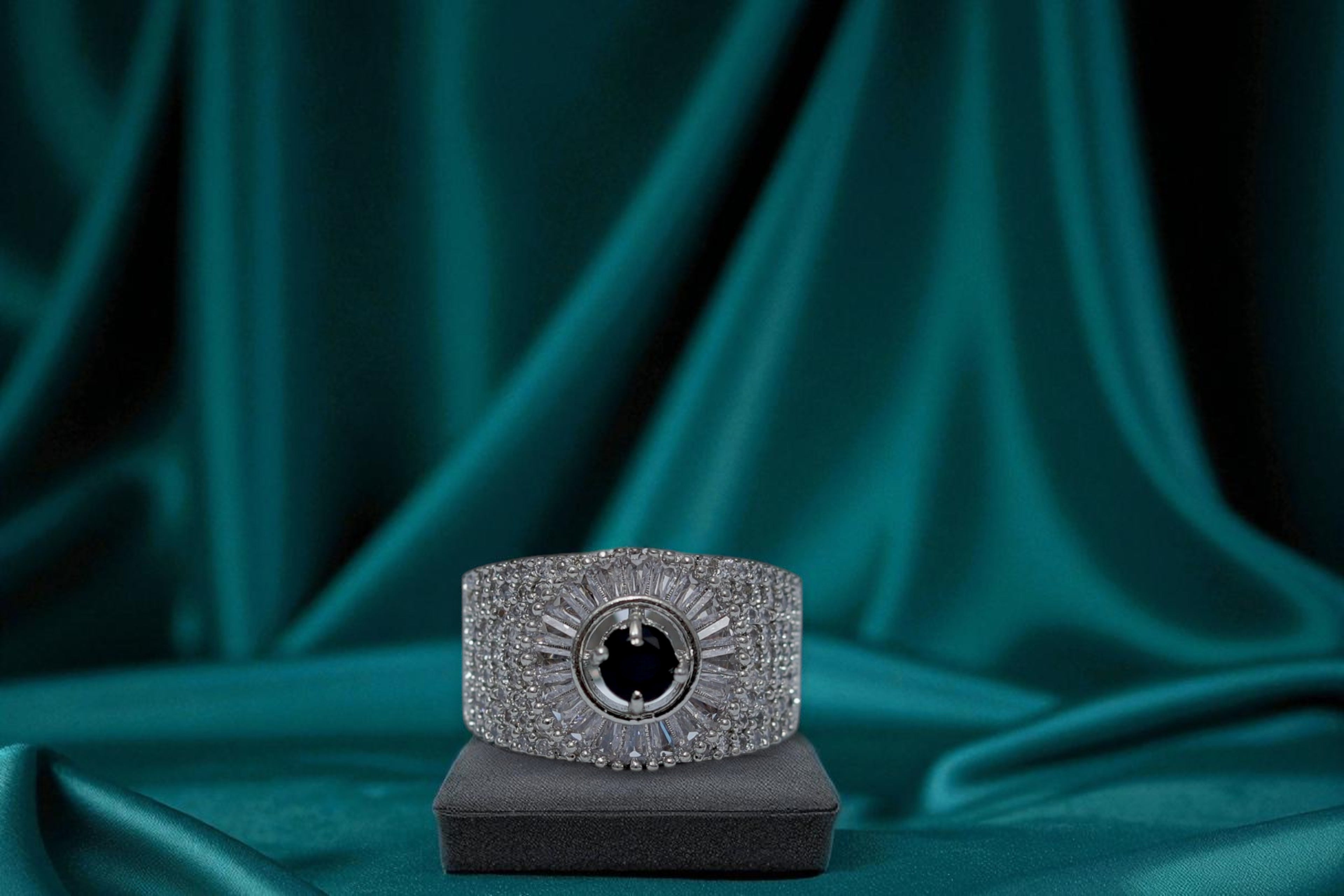 🖤 Black Stone Diamond 💎 Band Ring 💍